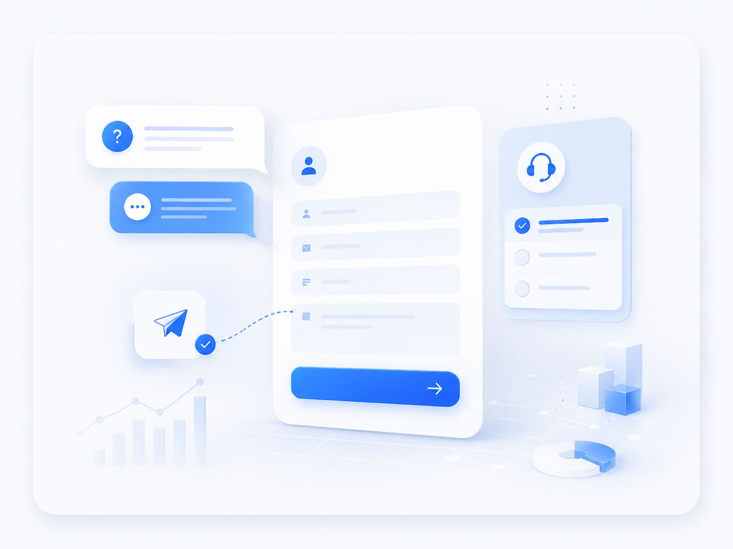 Persona profesional trabajando con interfaces de contacto y soporte empresarial